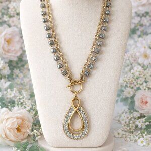 Gold Teardrop Statement Necklace | Layered Chain & Silver Beaded Necklace | Togg